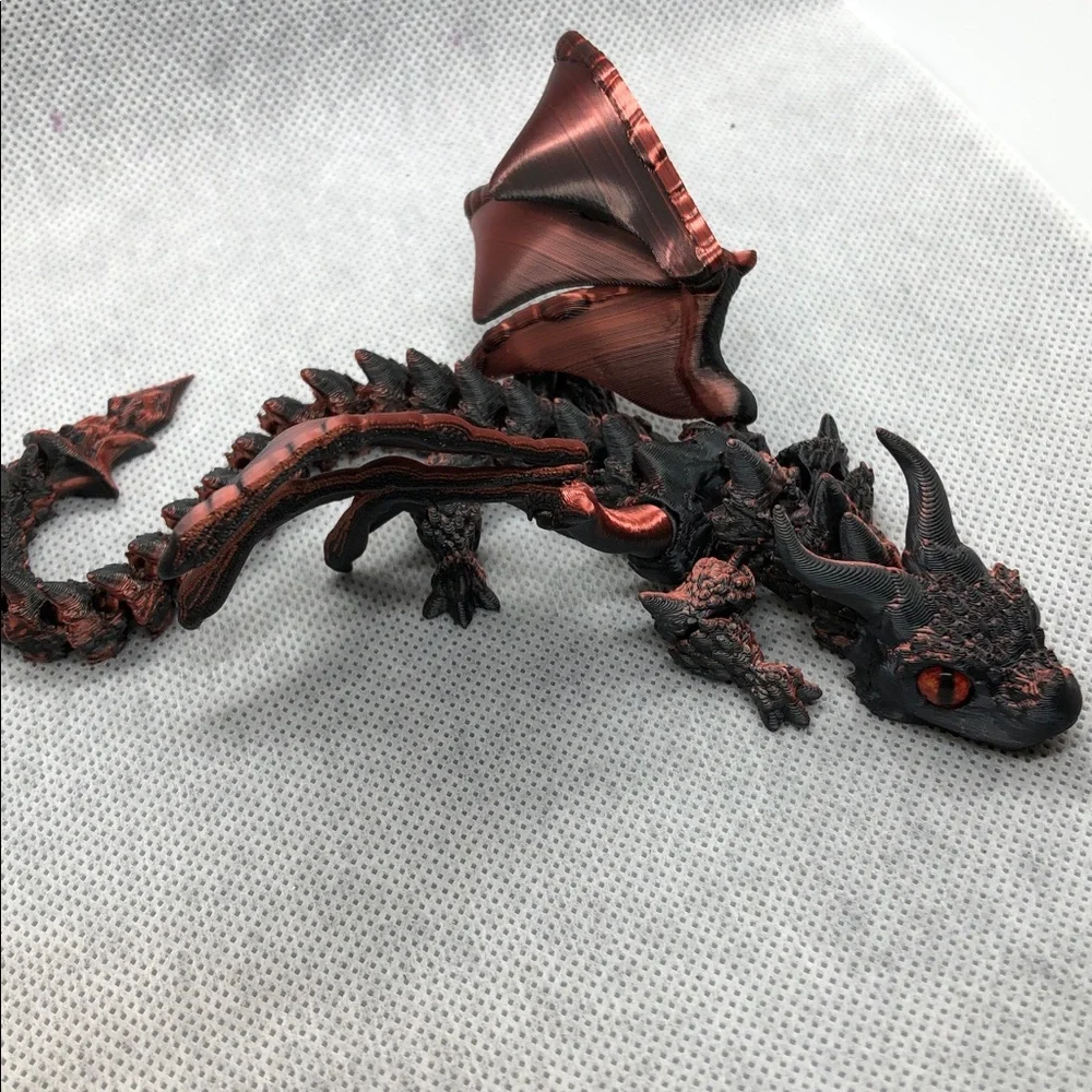 3D print Metallic Red Dragon Figurine Decorative Accent
